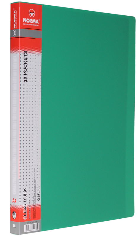 Папка з файлами NORMA (5025-04N), PP, А4, зелена, 600/25 мкм, 10 файлів